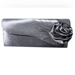 Jessica McClintock Gray Satin Rose Clutch Shoulder